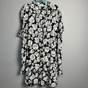 San Harbor Black & White Floral Print 2-Piece Skirt Set Button Down‎ Top Size 2X